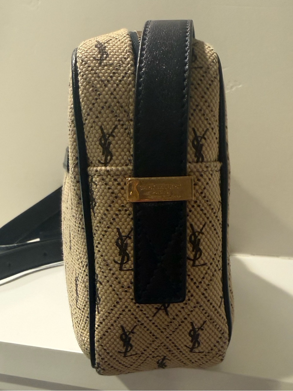 Yves Saint Laurent Beige Monogram All Over Canvas Camera Bag Crossbody Dark Navy - Picture 5 of 13